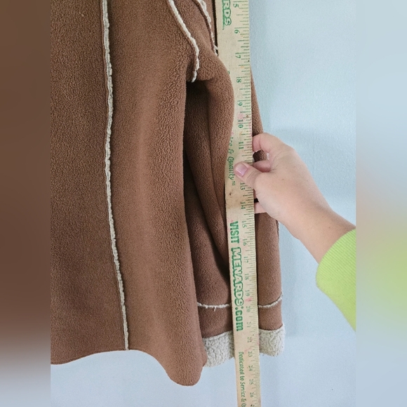 Old Navy Y2K Coat Tan Faux Suede Sherpa Shearling Lined Outdoor Jacket  M Vtg - Picture 11 of 13
